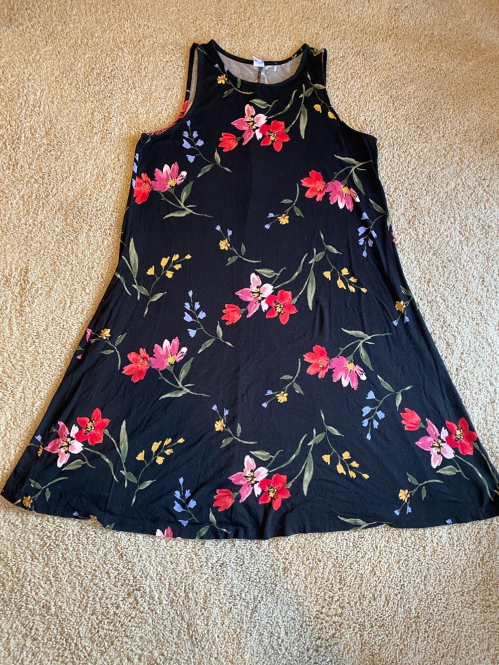 Old Navy Black Floral Mini Dress with Pink & Red Blooms